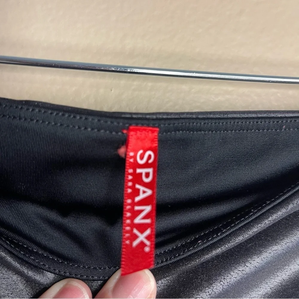 SPANX Black Faux Leather Moto Leggings - Picture 6 of 6